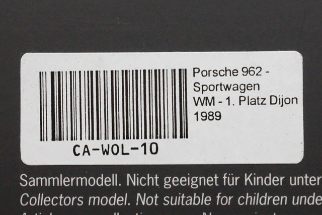 1:43 SPARK CA-WOL-10 Porsche 962 Sportwagen WM-1.Platz Dijon 1989 B.Wollek IN MEMORY OF Bob Wollek