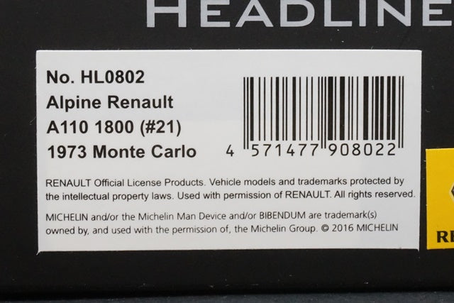 1:43 HEADLINER HL0802 Alpine Renault A110 1800 Monte Carlo 1973 #21