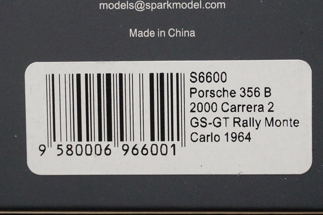 1:43 SPARK S6600 Porsche 356B 2000 Carrera2 GS-GT Monte Carlo Rally 1964 #147