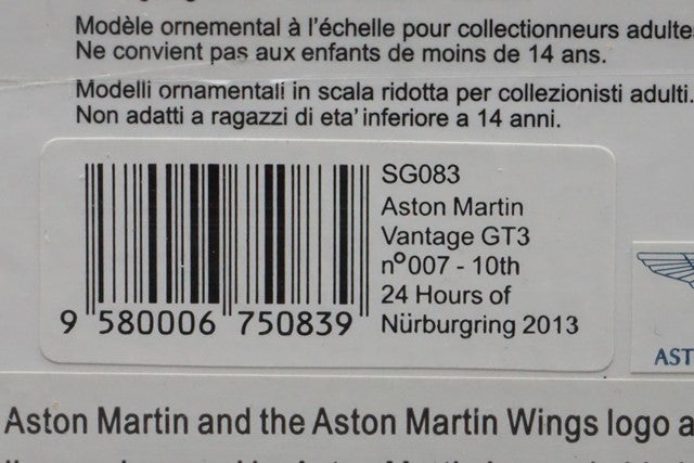 1:43 SPARK SG083 Aston Martin Vantage GT3 #007 24h Nurburgring 2013