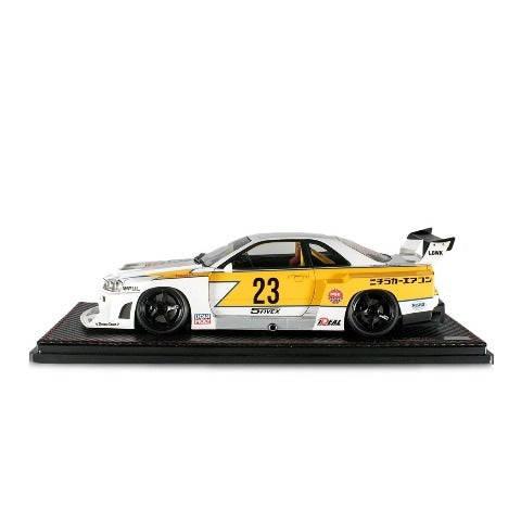 IG2704 ignition model 1:18 LB-ER34 Super Silhouette Skyline White / Yellow With Mr.Kato LBWK Limited Background