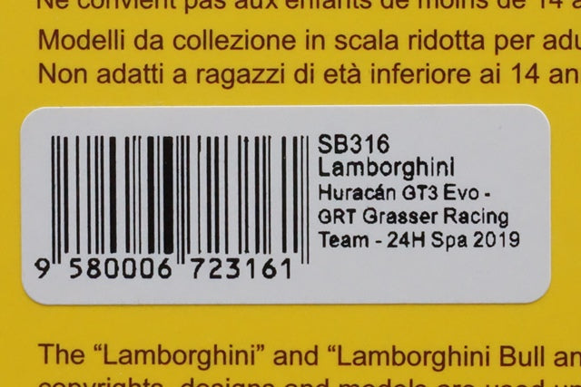 1:43 SPARK SB316 Lamborghini Huracan GT3 EVO GRT Grasser Racing Team SPA 24h 2019 #63