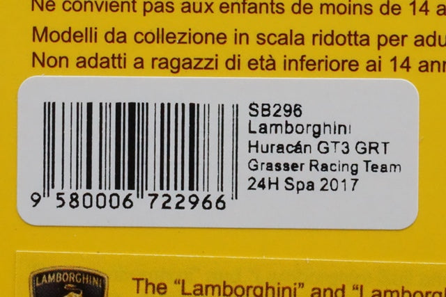 1:43 SPARK SB296 Lamborghini Huracan GT3 GRT Grasser Racing Team SPA 24h 2017 #19
