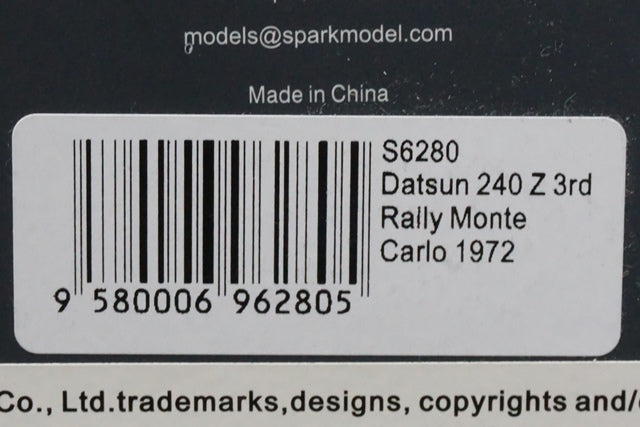 1:43 SPARK S6280 Datsan 240 Z Monte Carlo 1972 #5 model cars