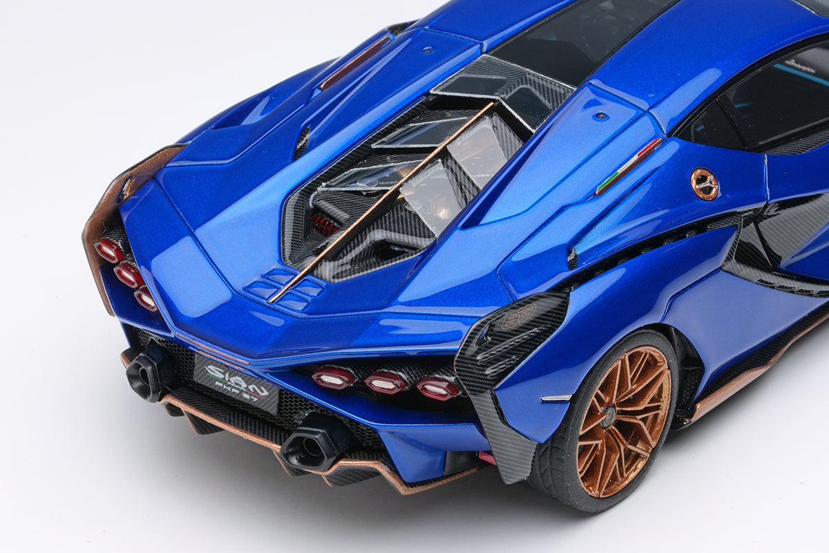[ Back-order ] Make Up EIDOLON EM675B 1:43 Lamborghini Sian FKP 37 2019 with Stripes Blue Sideris model car