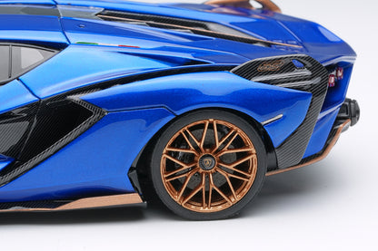 [ Back-order ] Make Up EIDOLON EM675B 1:43 Lamborghini Sian FKP 37 2019 with Stripes Blue Sideris model car