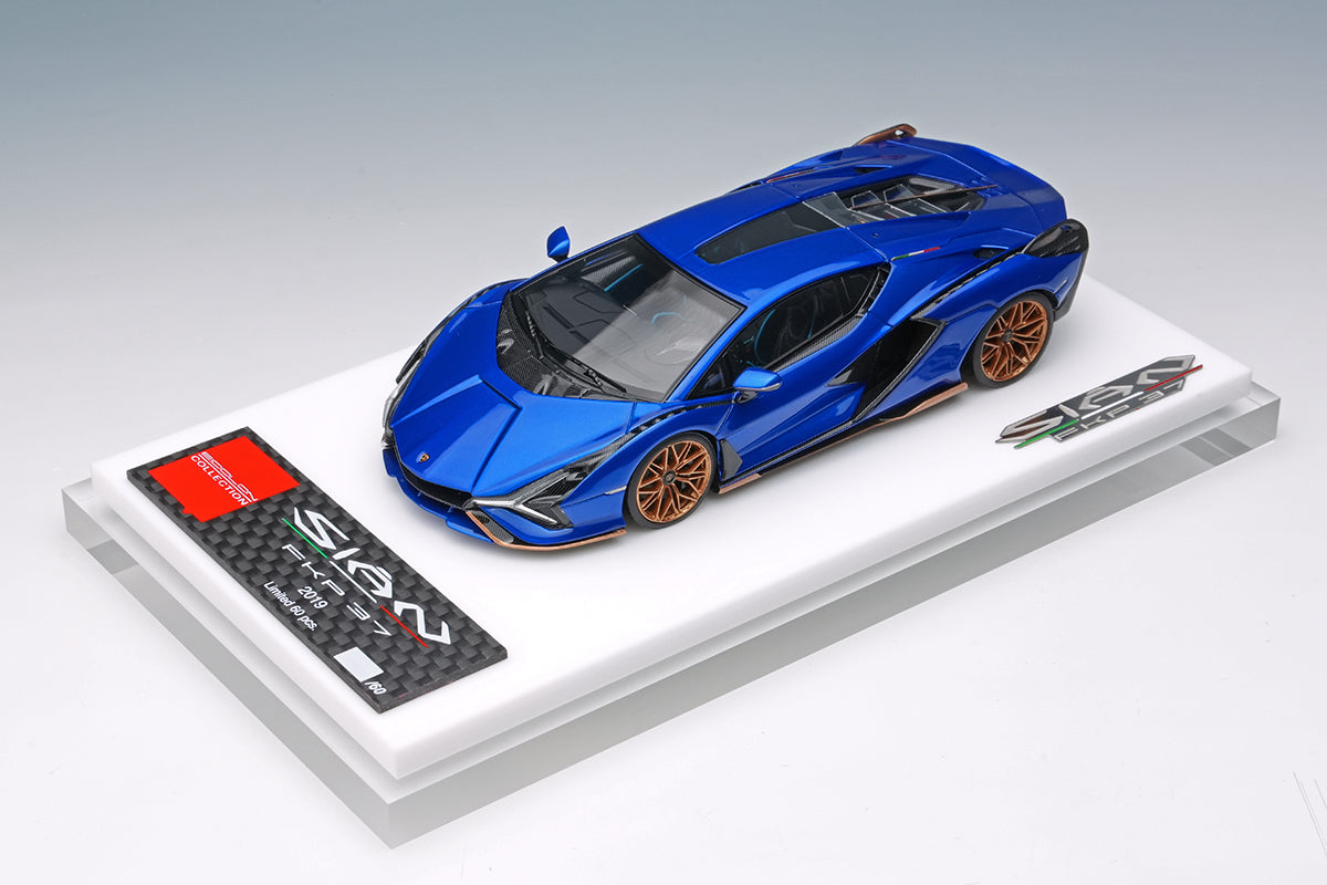 [ Back-order ] Make Up EIDOLON EM675B 1:43 Lamborghini Sian FKP 37 2019 with Stripes Blue Sideris model car