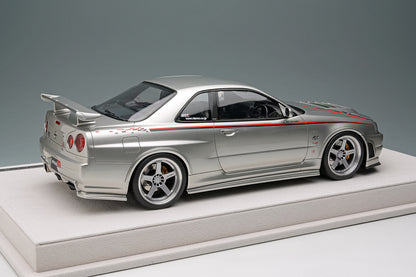 EML135A Make Up EIDOLON 1:18 Nissan Skyline GT-R BNR34 NISMO R-tune Ver 2004 Silver Nismo Stripes