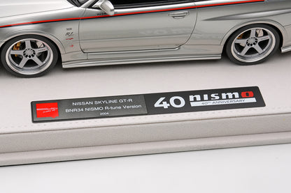 EML135A Make Up EIDOLON 1:18 Nissan Skyline GT-R BNR34 NISMO R-tune Ver 2004 Silver Nismo Stripes