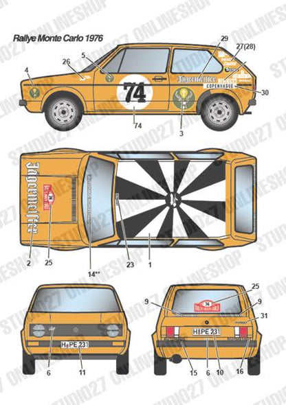 [ Back-order ] STUDIO27 DC1153 1:24 Golf GTi "Jagermeister" #24 Hessen Rally 1975/#52 RAC 1975/#74 Monte-Carlo 1976 forRevell07005/07072 [Original Decals]