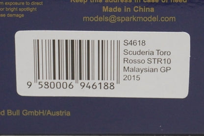 1:43 SPARK S4618 Scuderia Toro Rosso STR10 Malaysia GP 2015 #33 M.Verstappen model car