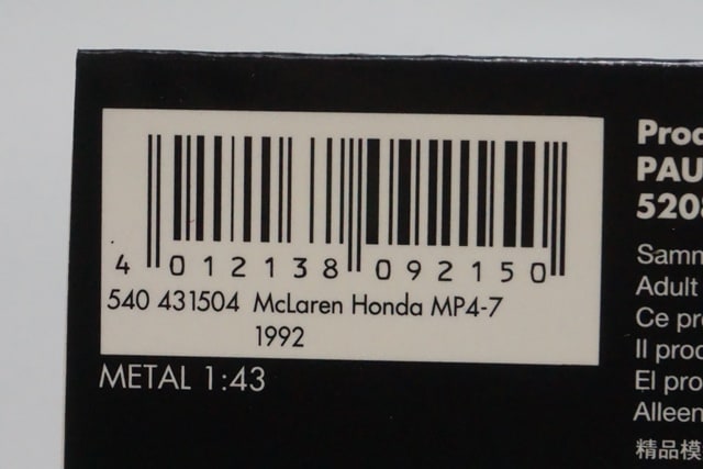 1:43 MINICHAMPS 540431504 McLaren Honda MP4-7 A.Senna 1992 #1 ASC No.33