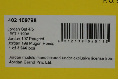 1:43 MINICHAMPS 402109798 Jordan Set 4/5 197 Peugeot 1997 / 198 Mugen Honda 1998