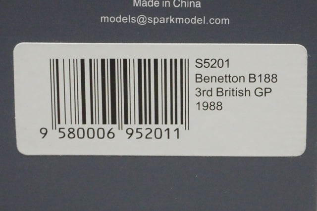 1:43 SPARK S5201 Benetton B188 British GP A.Nannini 1988 #19