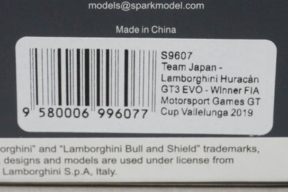 1:43 SPARK S9607 Lamborghini URACAN GT3 evo Team JAPAN Winner Cup Vallelunga 2019 #519