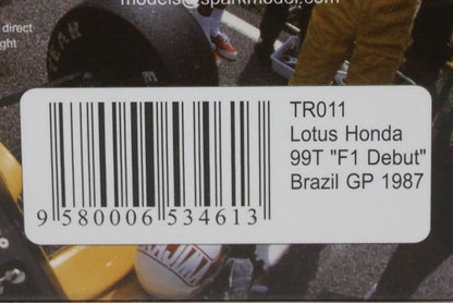 1:43 SPARK TR011 Lotus Honda 99T F1 Debut Brazilian GP Satoru Nakajima 1987 #11 CAMEL