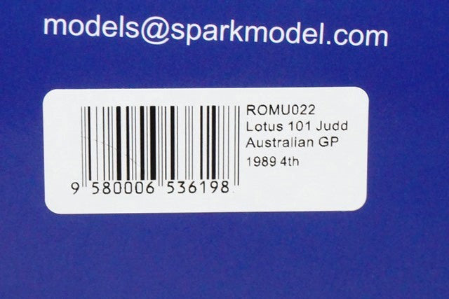 1:18 SPARK ROMU022 Lotus 101 Judd Australian GP Satoru Nakajima 1989 #2 CAMEL ROMU