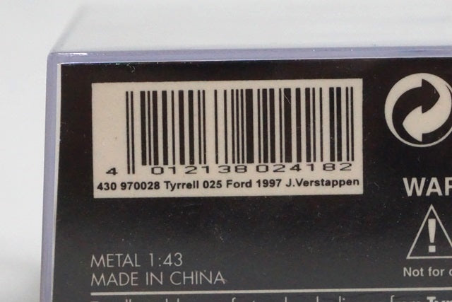 1:43 MINICHAMPS 430970028 Tyrrell 025 Ford 1997 San Marino GP #18 J.Verstappen