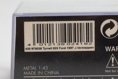 1:43 MINICHAMPS 430970028 Tyrrell 025 Ford 1997 San Marino GP #18 J.Verstappen