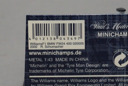 1:43 MINICHAMPS 400020005 Williams BMW FW24 R.Schumacher #5