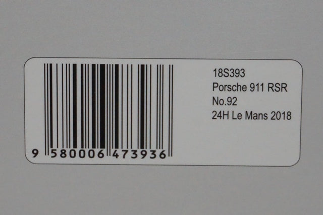 1:18 SPARK 18S393 Porsche 911 RSR LMGTE 24h LM 2018 Winner #92