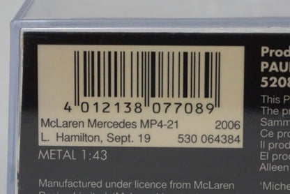 1:43 MINICHAMPS 530064384 McLaren Mercedes MP4-21 2006 L.Hamilton model car