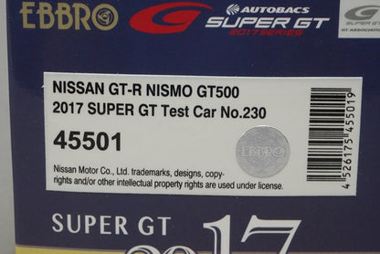 1:43 EBBRO 45501 Nissan GT-R NISMO GT500 2017 Super GT Test Car #230