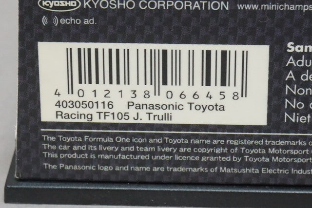 1:43 MINICHAMPS 403050116 Kyosho Panasonic Toyota Racing TF105 J. Trulli #16