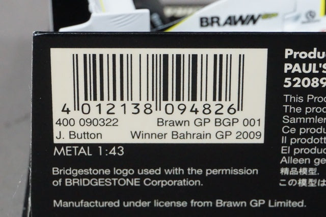 1:43 MINICHAMPS 400090322 Brown GP BGP 001 Bahrain GP 2009 J. Button #22