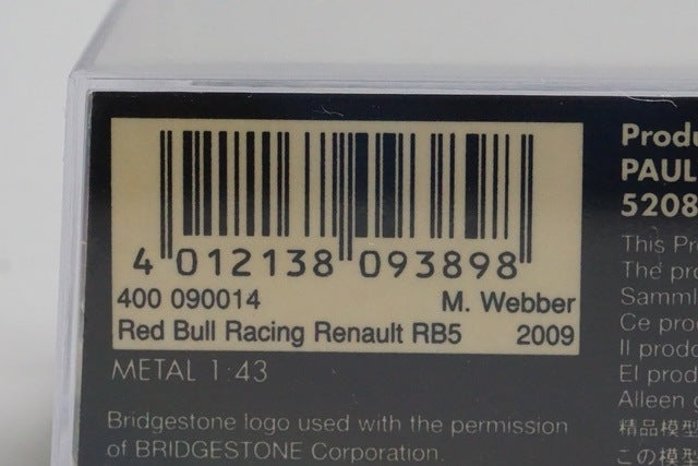 1:43 MINICHAMPS 400090014 Red Bull Racing Renault RB5 2009 #14 model car