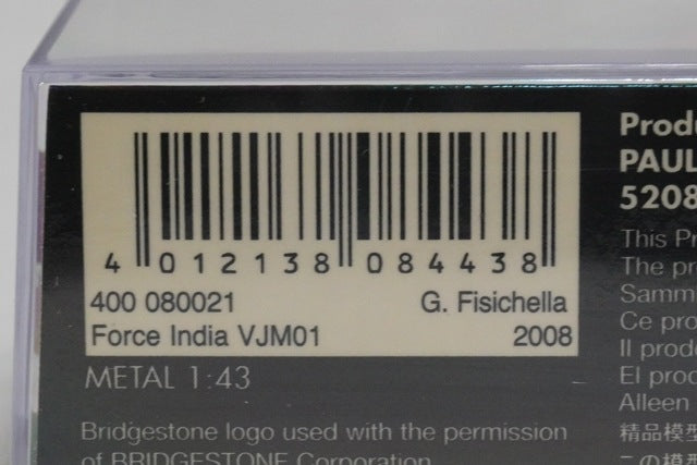 1:43 MINICHAMPS 400080021 Force India VJM01 2008 #21 G.Fisichella model car