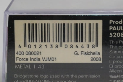 1:43 MINICHAMPS 400080021 Force India VJM01 2008 #21 G.Fisichella model car