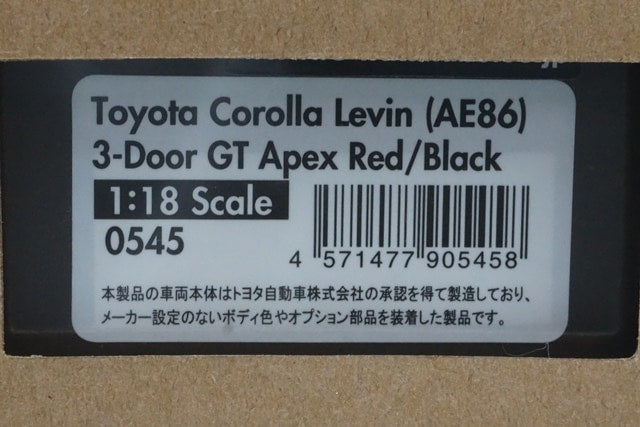 1:18 ignition model IG0545 Toyota Corolla Levin (AE86) 3door GT Apex Red/Black