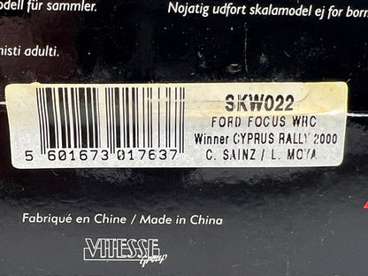 1:43 VITESSE SKW022 Ford Focus WRC CYPRUS Rally 2000 #6 C. Sainz L. Moya model car