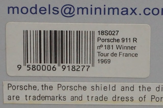 1:18 Spark 18S027 Porsche 911 R Tour de France 1969 #181 model car