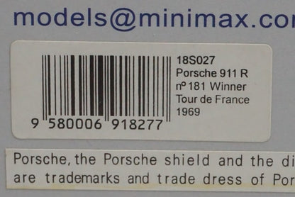 1:18 Spark 18S027 Porsche 911 R Tour de France 1969 #181 model car