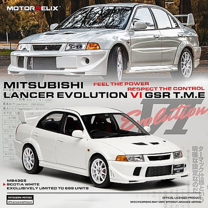 [ Pre-order ] M84305 MOTORHELIX 1:18 Mitsubishi Lancer Evolution VI GRS T.M.E SCOTIA WHITE