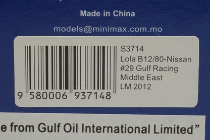 1:43 SPARK S3714 Lola B12/80 Nissan Gulf Racing Middle East Le Mans 2012 #29