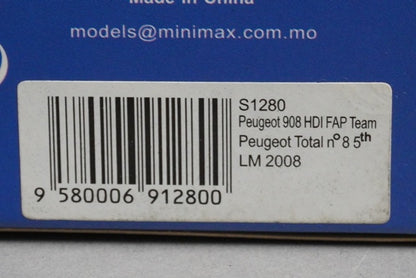 1:43 SPARK S1280 Peugeot 908 HDI FAP Team Peugeot Total Le Mans 5th place 2008 #8 model car