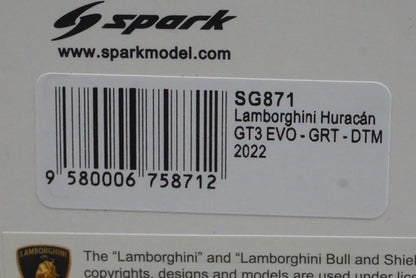 1:43 Spark SG871 Lamborghini Huracan GT3 EVO GRT DTM 2022 #19 R. Ineishen