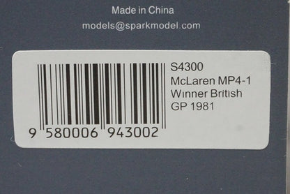 1:43 Spark S4300 McLaren MP4-1 British GP Winner 1981 #7 J. Watson