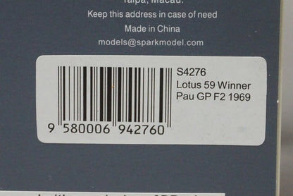 1:43 SPARK S4276 Lotus 59 F2 Pau Grand Prix Winner 1969 #4 J. Rindt model car