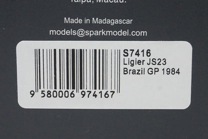 1:43 Spark S7416 Ligier JS23 Brazilian GP 1984 #25 F. Hesnault