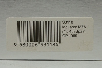1:43 Spark S3118 McLaren M7A Spanish GP 4th 1969 #5 D.Hulme