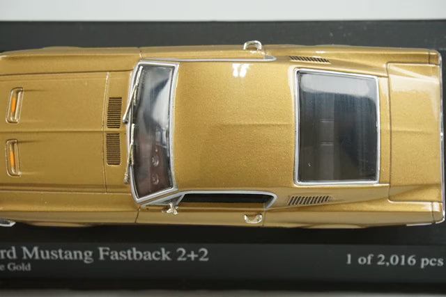 1:43 MINICHAMPS 400082022 Ford Mustang Fastbag 2+2 1968 Gold Metallic model car