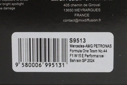 1:43 Spark S9513 Mercedes-AMG Petronas F1 Team W15 E-Performance Bahrain Grand Prix 2024 #44 L. Hamilton