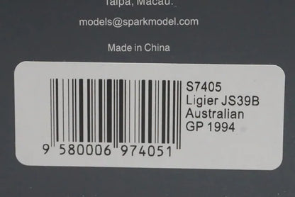 1:43 Spark S7405 Ligier JS39B Australian GP 1994 #25