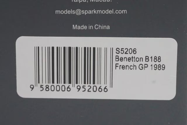 1:43 Spark S5206 Benetton B188 French GP 1989 #20 E. Pirro