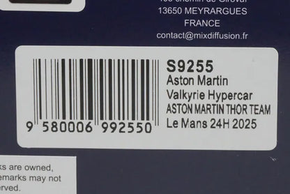 1:43 Spark S9255 Aston Martin Valkyrie Hypercar THOR Team Le Mans 24H 2025 #009