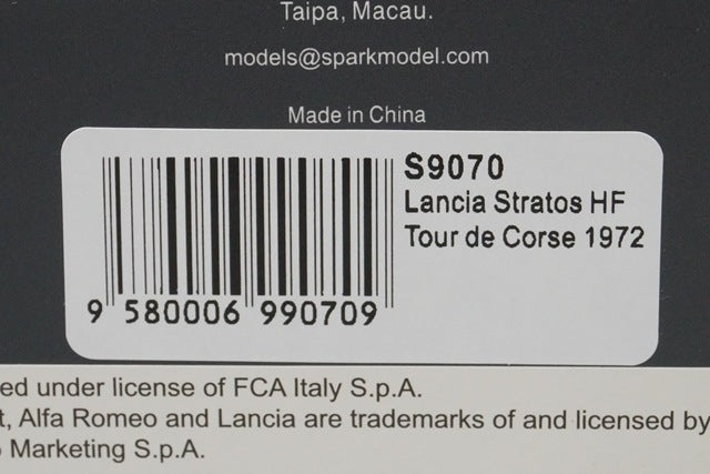1:43 Spark S9070 Lancia Stratos HF Tour de Corse 1972 #3 S. Munari / M. Manucci